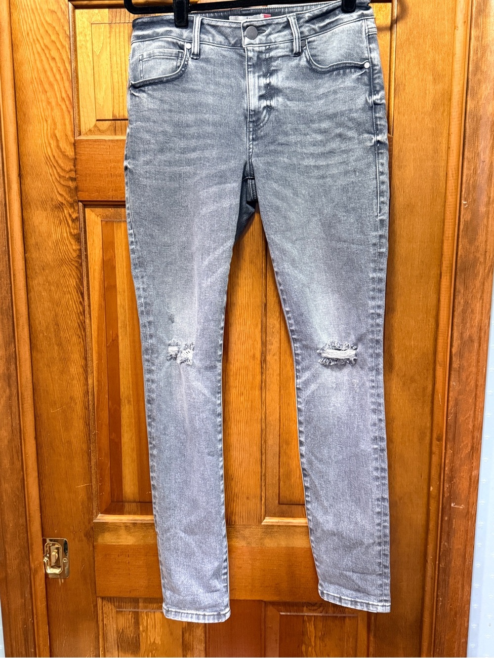 CAbi High Skinny Jeans in Faded Gray with Knee Distressing